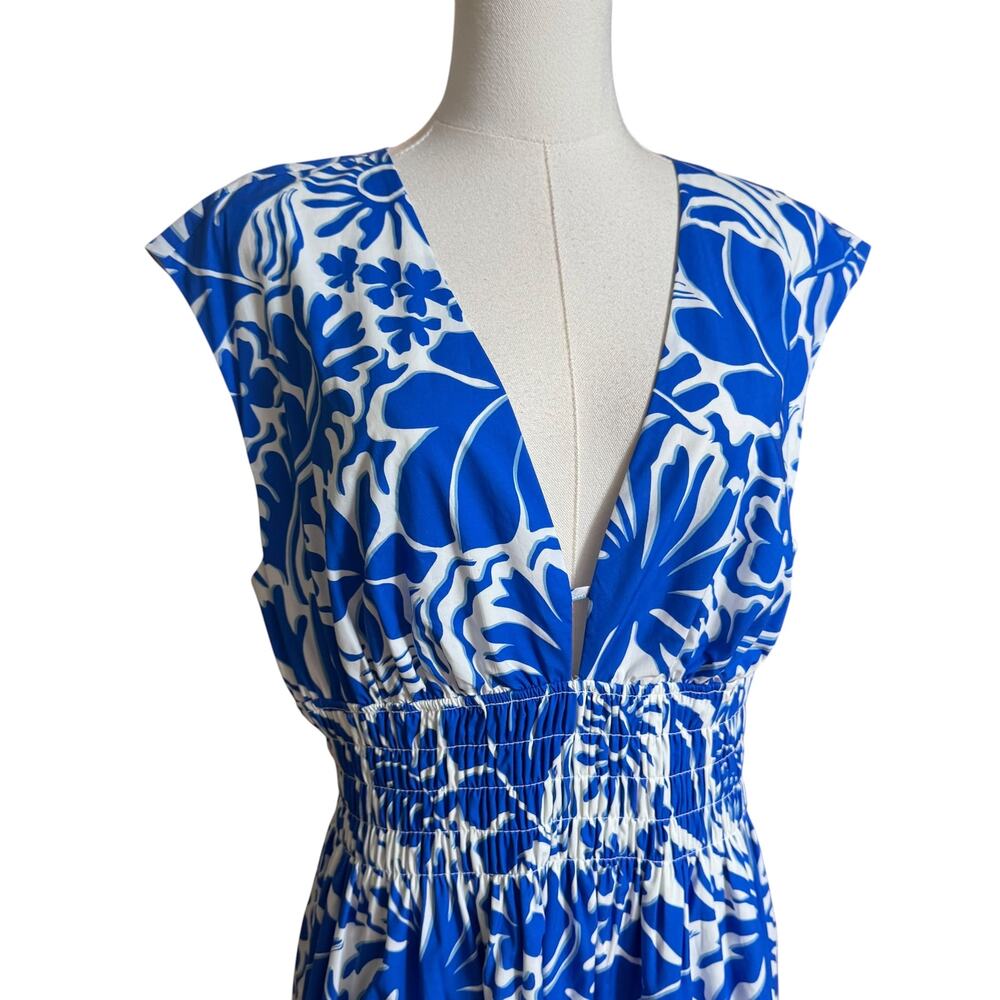 Rails Roxanne Dress XL Blue Riviera Tropical Floral Smocked Waist Midi - Picture 11 of 16
